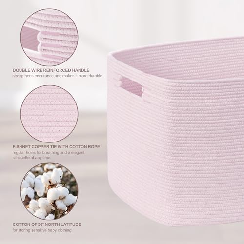 72L Large Woven Laundry Basket Hamper with Handles, Pink - Image 4
