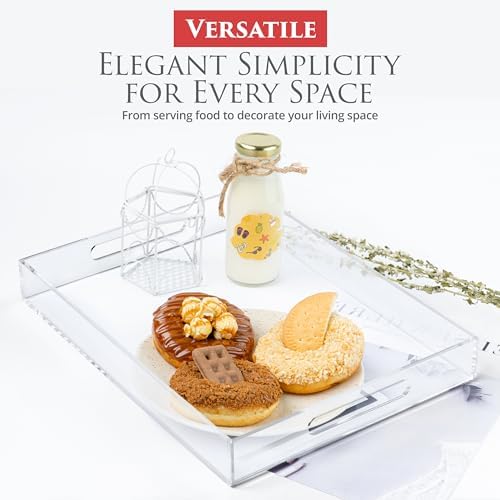 Acrylic Tray 16x12 with Cut Handles - Spill Proof Decorative Tray is an Ideal Countertop Organizer for Living Rooms, Ottoman Coffee Tables, Offices, Kitchens & Serving Guests - Image 2