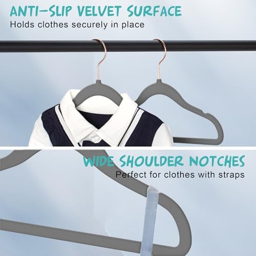 50 Pack Velvet Baby Clothes Hangers, Grey, Non-Slip, Space-Saving - Image 3