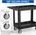 2 Tier Plastic Rolling Cart Utility Cart on Wheels, Heavy Duty Tool Carts with Ergonomic Storage Handle and Deep Shelfs, Work Cart Service Cartss for Garage, Warehouse, Workshop, Office, Cleaning - Image 5