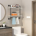 Helsin 24inch Industrial Pipe Shelving Bathroom Shelves Wall Mounted with Towel bar, 2 Tier Rustic Wood Floating Shelf, Metal Towel Rack Wall Shelf for Home & Bathroom (White, 24inch) - Image 2