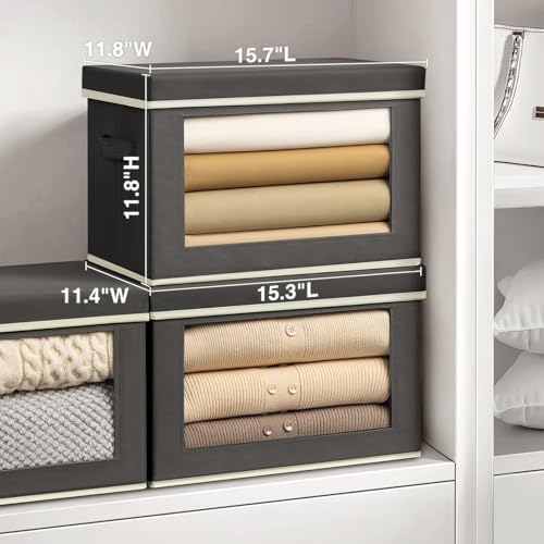 Homsorout Stackable Storage Bins with Lids - Large Storage Box with Lids, Foldable Closet Boxes for Organizing, Wardrobe Clothes Organizer with Window, Cubes Bins for Living Room, 4 Pack, Dark Grey - Image 2