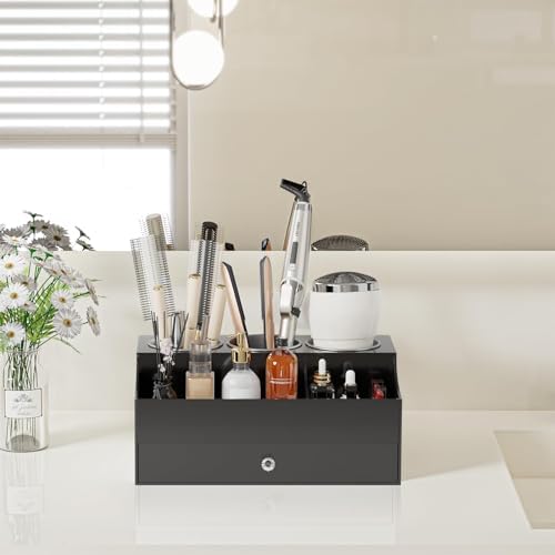 Hair Tool Organizer, Acrylic Hair Blow Dryer Holder Stand for Straightener and Curling Storage, Bathroom Vanity Countertop Organization for Makeup Accessories (Black) - Image 2