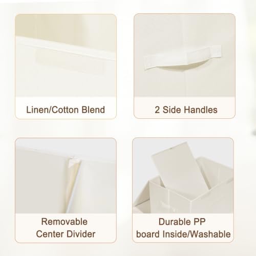 2 Pack Large Storage Boxes with Lids and Handles, Collapsible Linen Storage Bins Organizer Containers Baskets Cube with Removable Divider for Home Bedroom Closet Office (Grey, XL) - Image 2
