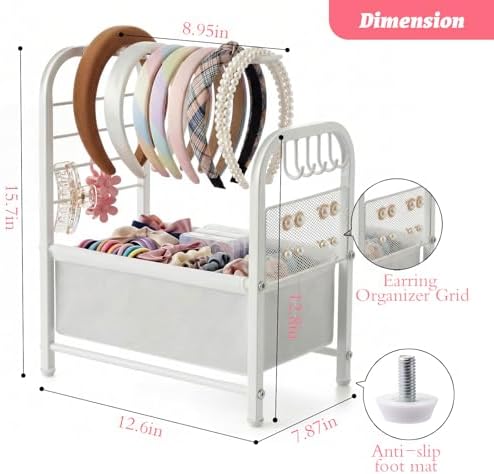 Hair Accessories Organizer, Metal Headband Holder Stand in White - Image 2