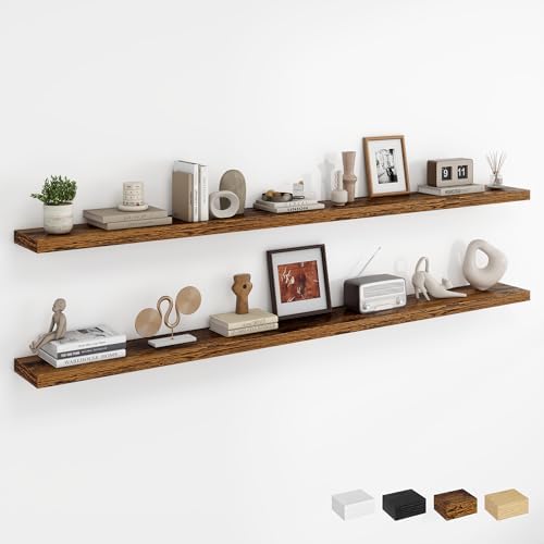 Dreamland 72Inch Floating Shelves for Wall, Rustic Wooden Storage Shelf for Living Room, Kitchen, Farmhouse, Wall Mounted Display Shelving with Invisible Heavy-Duty Metal Bracket, Set of 2 - Brown by Dreamland