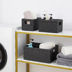 Vagusicc Wicker Storage Basket, Set of 3 Wicker Basket, Hand-Woven Paper Rope Storage Baskets for Organizing, Large Cube Storage Organizer Bins Baskets for Shelves Small Toilet Paper Baskets, Black - Image 6