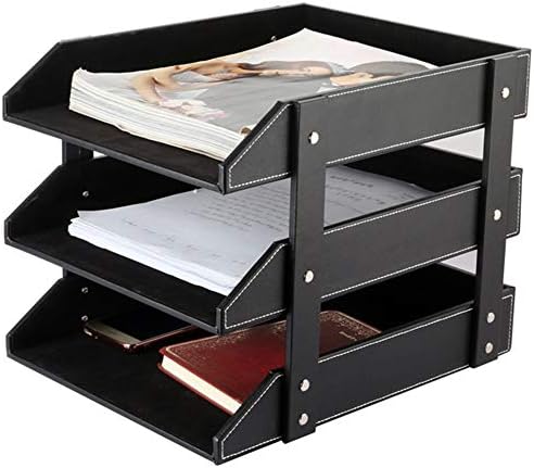 Leather Desk File Organizer, 3-Layer Stackable Tray, Used to Store documents, folders, Stationery, Magazines, Newspapers, Letters, and Other Home Office Sundries Desktop Organization Holder(Black)… by RHCSZ
