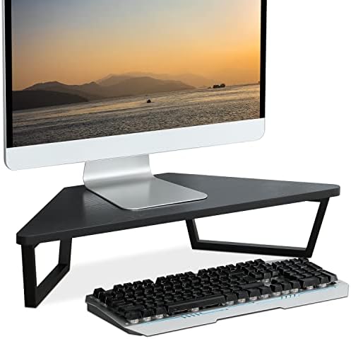 TEAMIX 26 inch Corner Monitor Stand Riser with Keyboard Storage, Black by TEAMIX