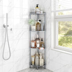 ELYKEN Corner Shower Caddy Standing, 4 Tier Metal Shower Organizer, Silver by ELYKEN