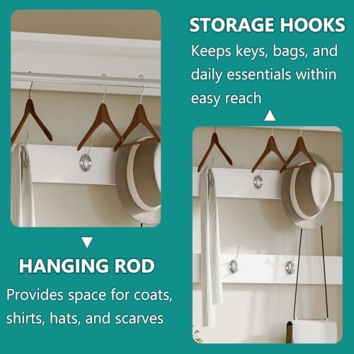 Shoe Cabinet for Entryway with 3 Flip Drawers, White Tall Wood Shoe Storage Cabinet with Coat Rack, Narrow Hidden Slim Freestanding Shoe Rack Organizer, 2 in 1 Hall Tree for Living Room, Hallway - Image 4