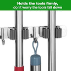 voze [2 Pack] 5 Racks and 4 Hooks Mop and Broom Holder Wall Mount, Self Adhesive Heavy Duty Broom Organizer Storage Tool Racks for Kitchen Garden Laundry Garage, 304 Stainless Steel, Silver - Image 5