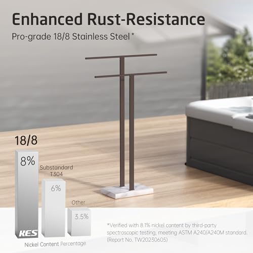 KES Bronze Standing Towel Rack with Weighted Marble Base, Towel Rack Stand - Image 4