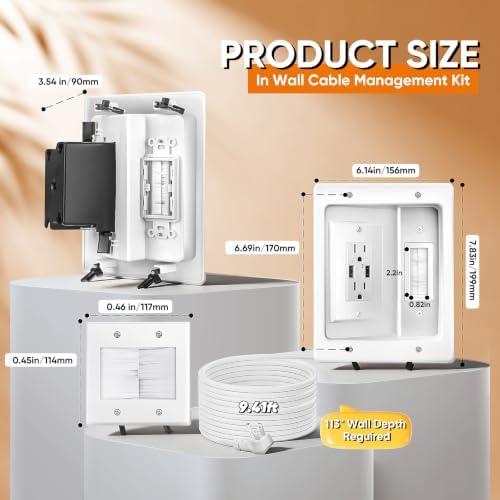 in Wall Cable Management Kit with Brush Wall Plate, AC Outlet & USB-A Port - Image 7