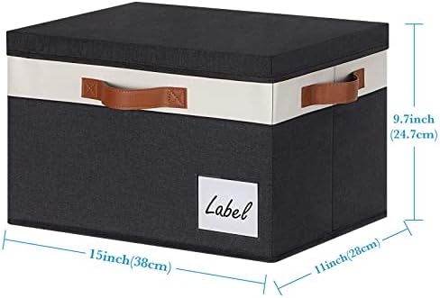 Large Storage Bins with Lids, Foldable Fabric Storage Baskets with Lids, Sturdy Storage Boxes with Labels and 3 PU Handles for Closet Home Bedroom Office (3 Packs, Black&White) - Image 3