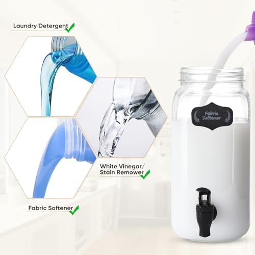 Liquid Laundry Detergent Dispenser, Three 2.2L Laundry Detergent Dispenser Glass Jar for Liquid Detergent, Fabric Softener- Laundry Soap Dispenser for Laundry Room Organization - Image 6