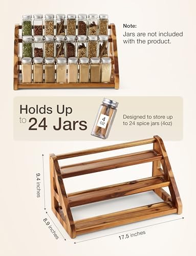 Tinamo Acacia Wood Spice Rack for Countertop, 3-Tier Design, Holds 24 Jars - Image 3