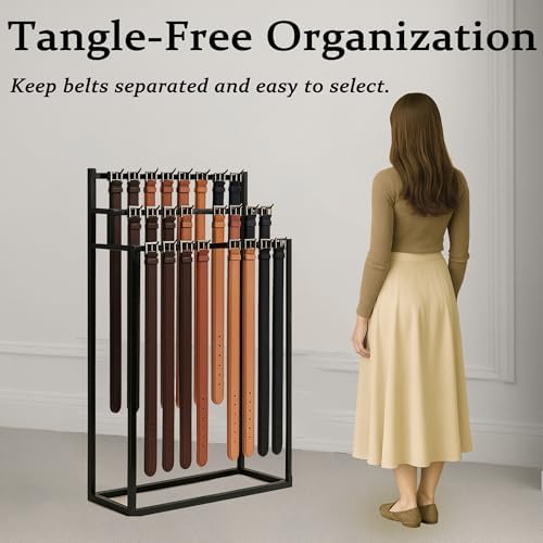 Belt Display Stand,Floor Mounted Belt Hanger, Metal Men Belt Organizer, Commercial Tie Scarf Display Stand for Clothing Retail and Home (Black) - Image 6