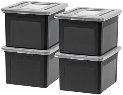 IRIS USA 4-Pack 35 Qt. Letter/Legal File Box with Latching Lid, Black by IRISUSA