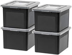 IRIS USA 4-Pack 35 Qt. Letter/Legal File Box with Latching Lid, Black by IRISUSA