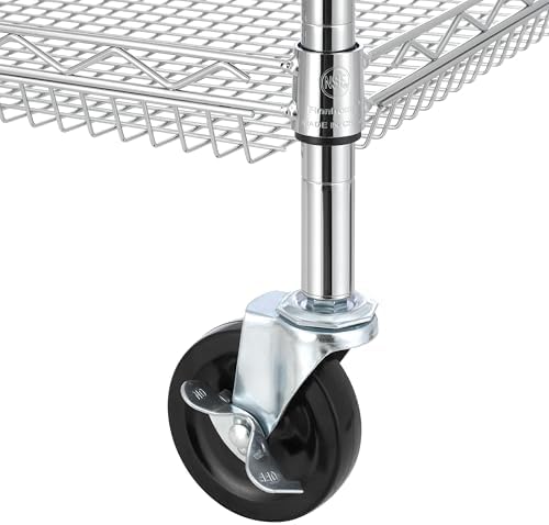 Finnhomy 4 Tier Heavy Duty Commercial Grade Rolling Cart with Handle Bar, Metal Wire Utility Cart with Wheels, Kitchen Service Trolley on Wheels, Shelf Size 18" D x 36" W, NSF, Chrome - Image 7