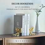 Metal Bookends Set of 2, Heavy Duty Book Ends for Heavy Books, Gold Decorative Bookends for Shelves Desk Office Home Decor - Image 3
