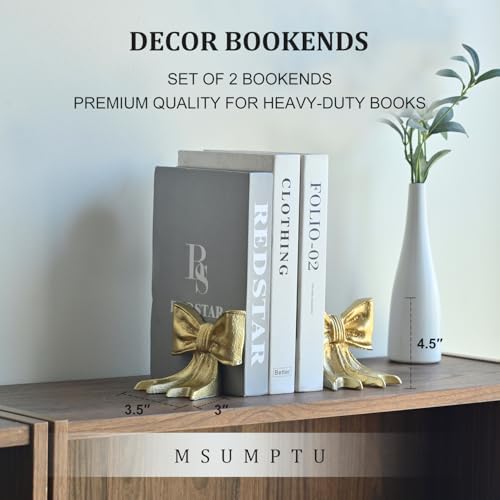 Metal Bookends Set of 2, Heavy Duty Book Ends for Heavy Books, Gold Decorative Bookends for Shelves Desk Office Home Decor - Image 3