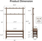 AQIMUELE Coat Rack with Shoe Storage, Wooden Hall Tree with Bench, 11 Hooks and 2-Tier Storage Shelves, 3-in-1, Entryway Bench with Coat Rack (39.3"-Walnut) - Image 2