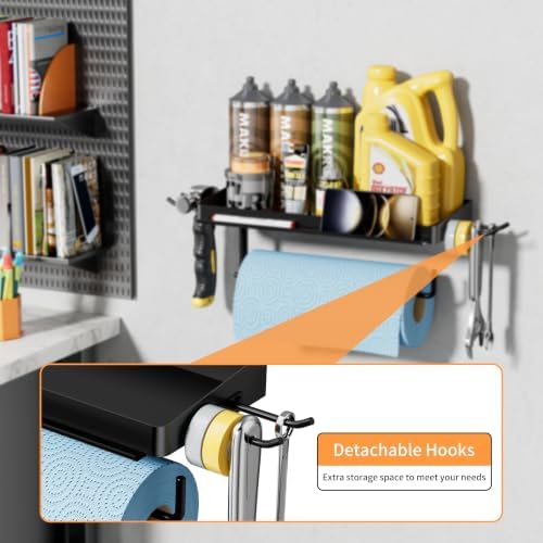SUNTECH Garage Paper Towel Holder with Tool Hanger Wall Mount, Black - Image 6