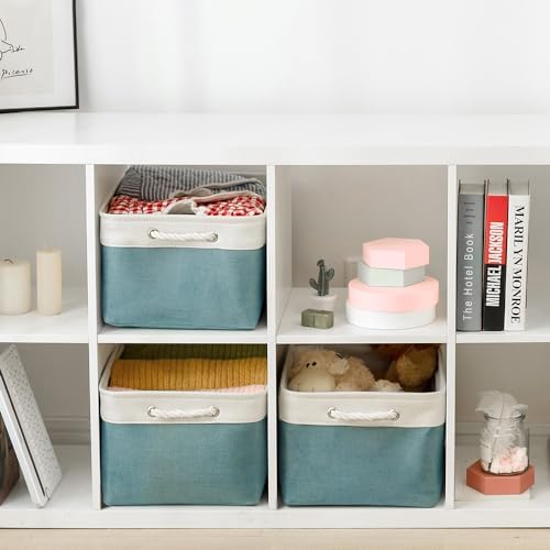 TheWarmHome Storage Baskets for Organizing - Extra Large 3 Pack 17x14x10 inch Storage Bins for Shelves Closet Nursery Bathroom Bedroom Baby Clothes Dog Toy Home Organization (White & Green) - Image 5
