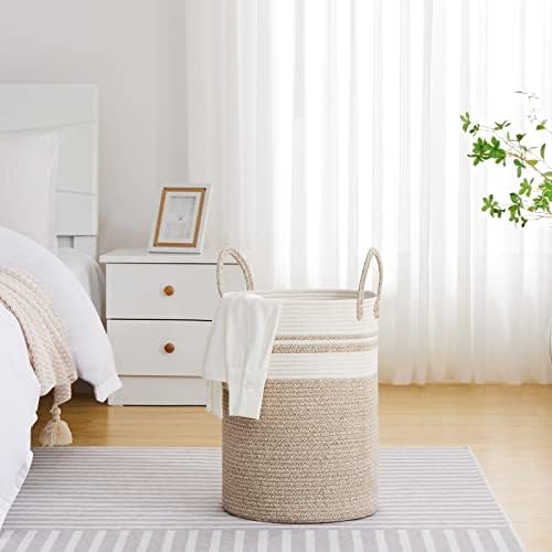 VIPOSCO 58L Tall Woven Laundry Basket Hamper, Brown White - Image 4