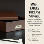 Bigso Oskar Fiberboard Document Storage Box with Lid for A4 and Letter Size Papers - Stylish, Sturdy, and Stackable Keepsake Box with Label Holder - W10.2in x D13.8in x H3.3in - Recycled Leather - Image 5