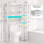 Besiost Over The Toilet Storage, 7 Tier Bathroom Organizer with Reversible Side Shelf and 2 Fabric Drawers, Adjustable Freestanding Rack Space Saver for Small Spaces, White - Image 3