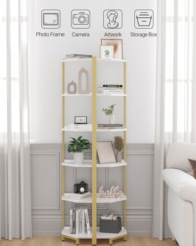 Hzuaneri Corner Shelf Stand 6-Tier Corner Bookshelf Storage Standing Shelf - Image 4