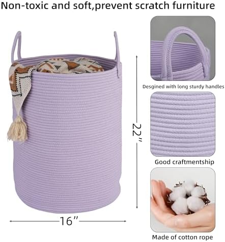 XUANGUO Rope Laundry Basket Hamper for Clothes Large Purple Lavender - Image 2