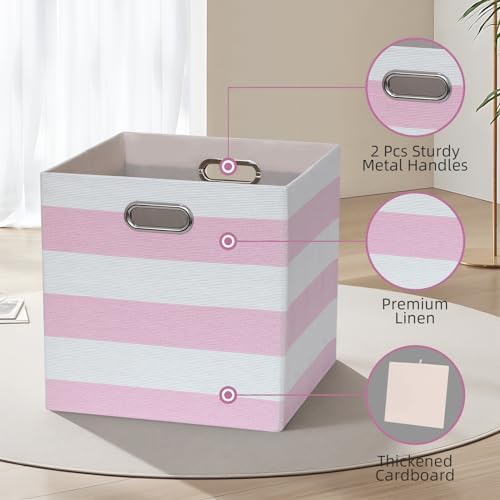 11 x 11 x 11 Inch Linen Stripe Storage Cubes for Home Organizing, Pack of 4 - Image 3