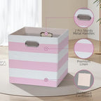 11 x 11 x 11 Inch Linen Stripe Storage Cubes for Home Organizing, Pack of 4 - Image 3