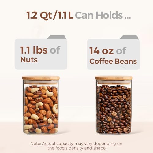 ComSaf Square Glass Containers with Lids 1.2 Qt, Set of 4 Pantry Glass Jars - Image 3
