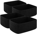 OIASKET 4 Pack Small Storage Shelf Baskets for Organizing, Mini Woven Rope Storage Bins for Towels, Cute Decorative Closet Organizer，Baby Nursery, Gift Empty Baskets -11.81''Lx7.87''Wx4.72''H-Black by OIASKET