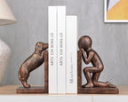 Decorative Bookends for Shelves, Human & Dog Antique Copper Resin Book Ends - Image 2
