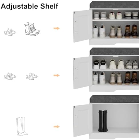 Homleke Shoe Storage Bench, 4 Doors & Thickened Padded Seat Cushion - Image 7