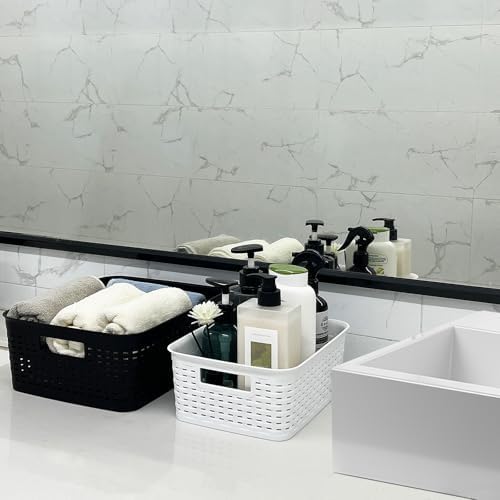 Soddeph Plastic Storage Baskets for Cabinets, Household Pantry Organization with Handle,Organizer Bins for Room,Bathrooms,Under-Sink,Kitchen (White, L-3PACK) - Image 6