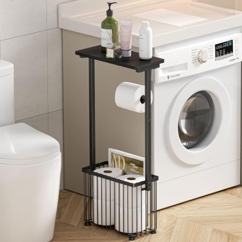 Free Standing Toilet Paper Holder with Storage Shelf – Bathroom Tissue Stand with Space for Phone, Wet Wipes and Magazines – All-in-One Toilet Roll Dispenser and Organizer Holds 4-6 Rolls by X-cosrack