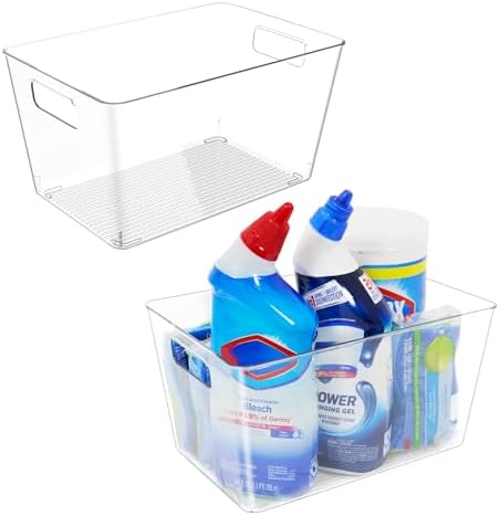 6 Pack Clear Plastic Storage Bins, 11" Large Pantry Organizer Bins with Handles, Plastic Containers for Refrigerator,BPA-Free Perfect for Kitchen,Fridge,Cabinet,Pantry(Cream) - Image 4