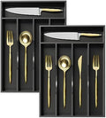 Greenual 2 Pack Black Silverware Organizer 10 In Utensil Organizer Silverware Tray for Drawer Cutlery Flatware Organizer for Kitchen Bamboo Wood by Greenual