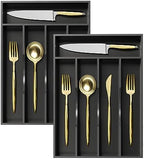 Greenual 2 Pack Black Silverware Organizer 10 In Utensil Organizer Silverware Tray for Drawer Cutlery Flatware Organizer for Kitchen Bamboo Wood by Greenual