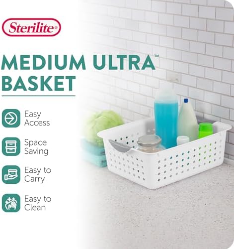 Sterilite Medium Ultra™ Basket, Open Plastic Storage Bin, White, 6 Pack - Image 3