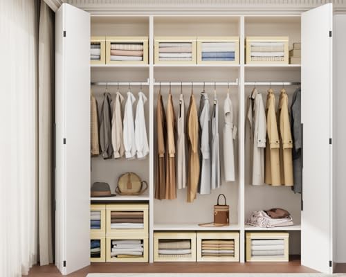 Homsorout Collapsible & Stackable Fabric Storage Bins with Front Window, 6 Pack for Closet, Bedroom, Nursery, Home & Office, Beige, 14.9 x 9.8 x 9.8 Inches - Image 2