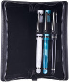 DiLoro Leather Zippered Triple or Quad Pen Case Pencil Pouch Holder for Three or Four Fountain Ballpoint Rollerball Pens or Glasses (Nappa Black) - Image 4