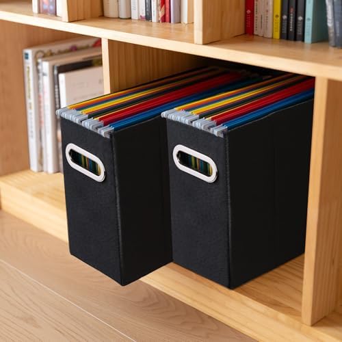 8 Packs Letter Size File Organizer, File Folders Organizer, Fabric Storage Box, Collapsible Paper Organizer with Metal Handle, Smooth PVC Rails, Only Box (Black) - Image 7